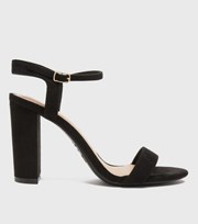 New Look Black Suedette 2 Part Block Heel Sandals